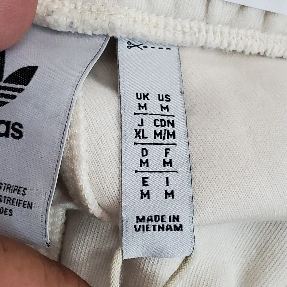 Adidas Men Activewear Pants M Cream Sweatpants Trefoil Logo Stripe READ
